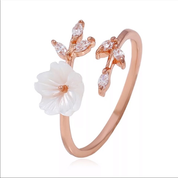 Rose Gold Flower Marquise Ring - Picture 2 of 4